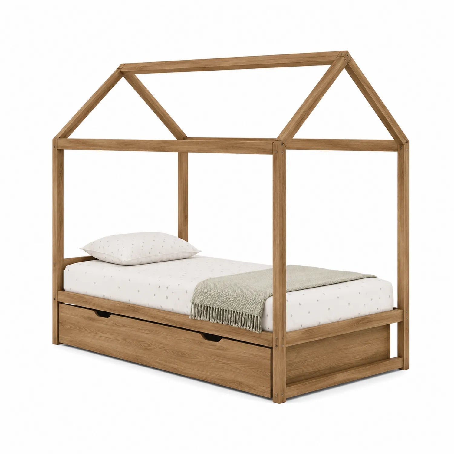 Cama infantil de madera de roble con dosel y cajón 200x90 cm