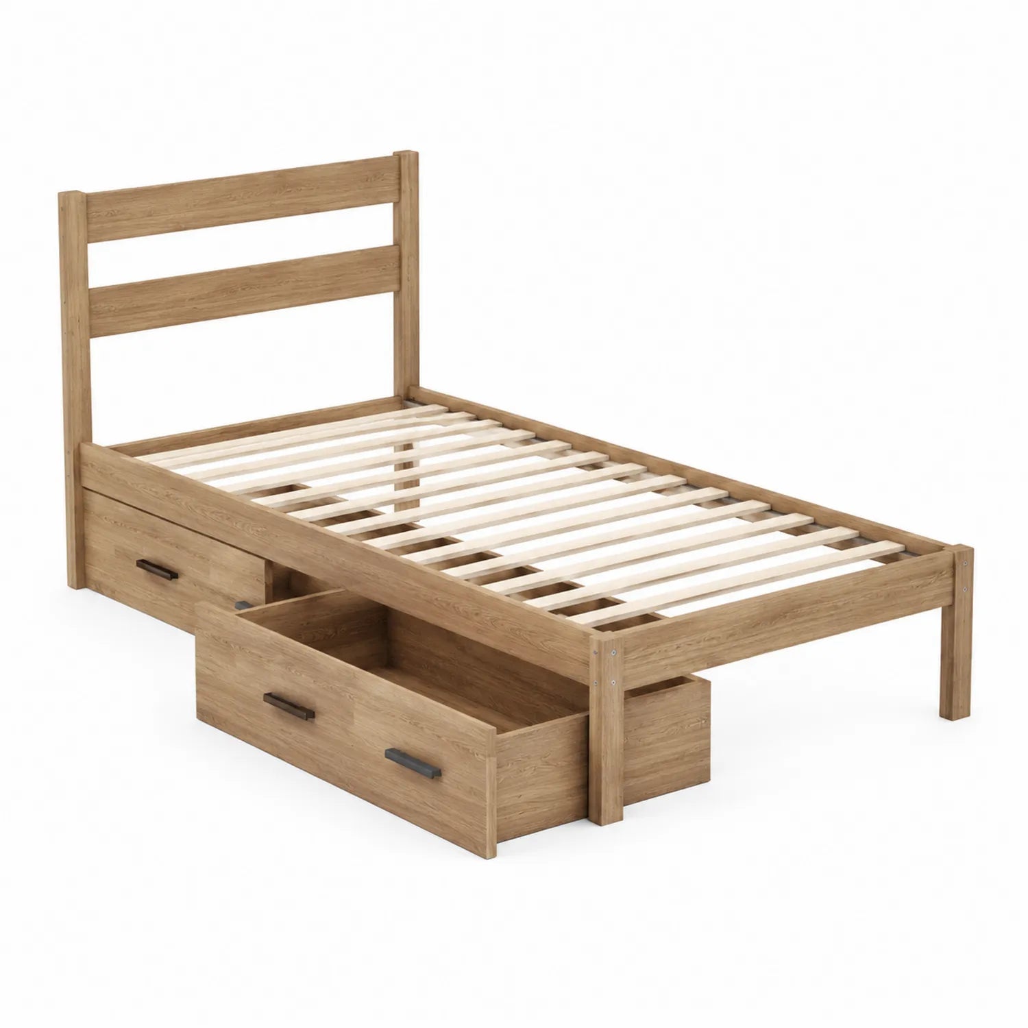 Cama individual de madera con cajones y cabecero 200x90cm