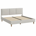 Cama tapizada de poliéster beige con estructura de madera 200x160 cm