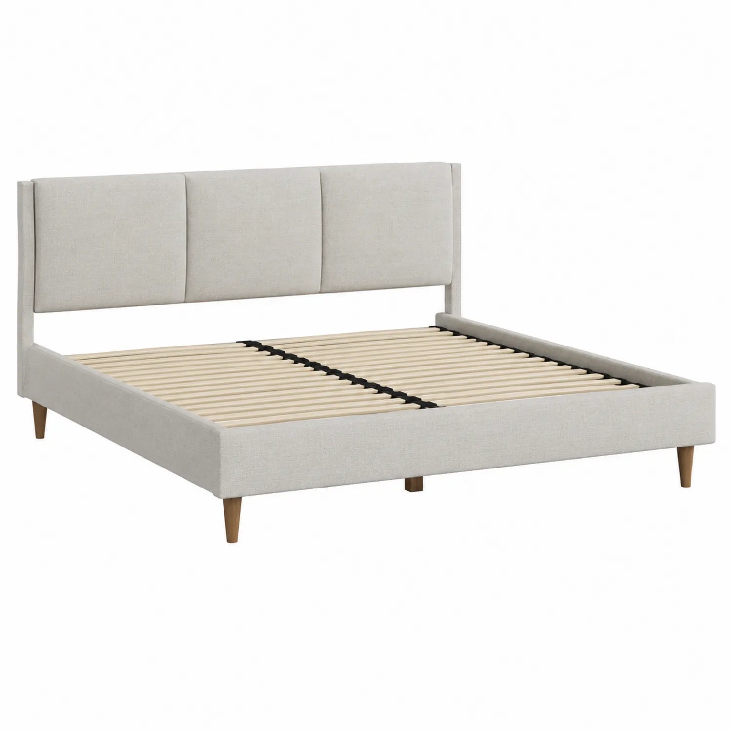 Cama tapizada de poliéster beige con estructura de madera 200x160 cm