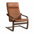 Silla de cuero marrón con estructura de madera