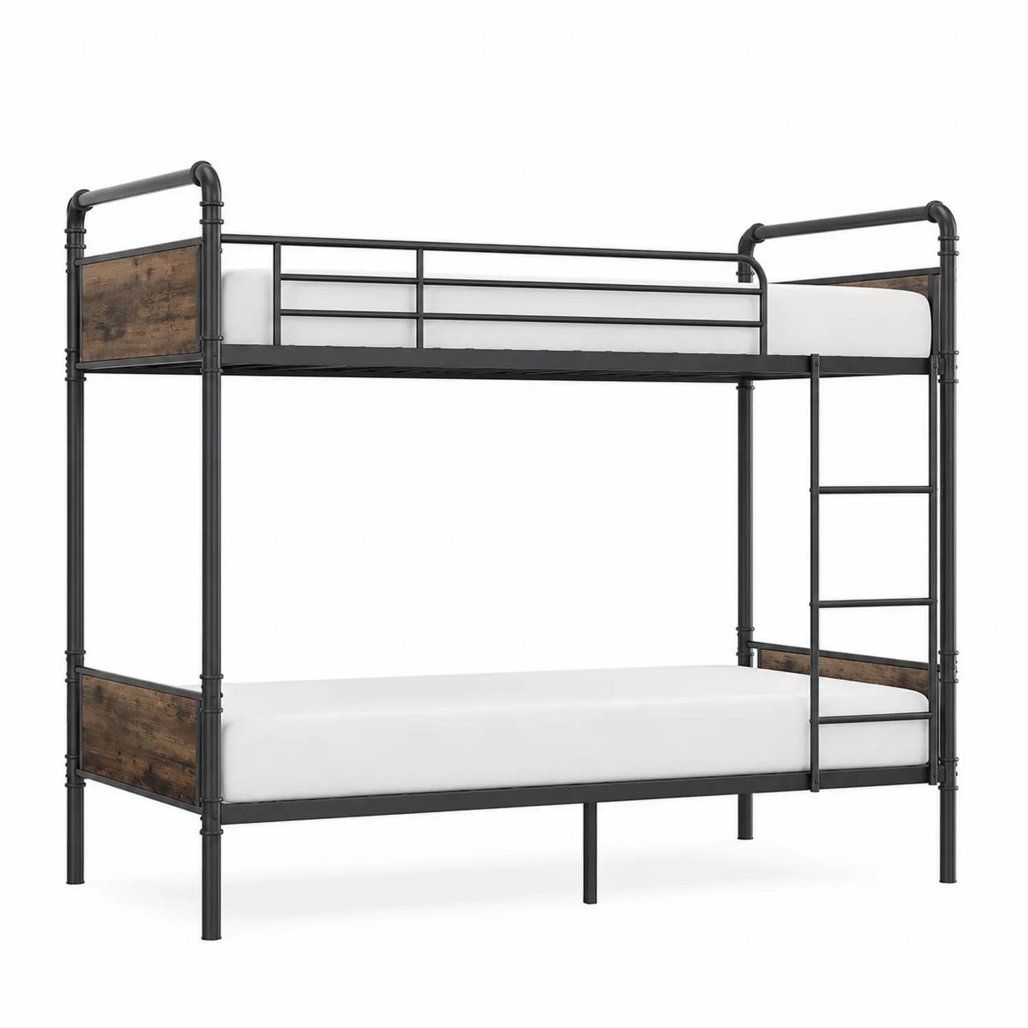 Litera de metal y madera industrial Negro/Marrón 200x90 cm