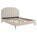 Cama de madera y terciopelo beige con cabecero curvo 200x160 cm