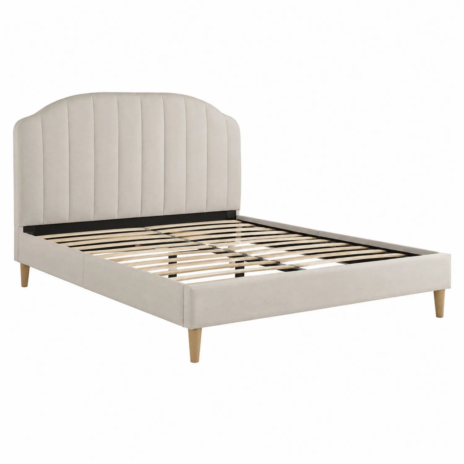 Cama de madera y terciopelo beige con cabecero curvo 200x160 cm